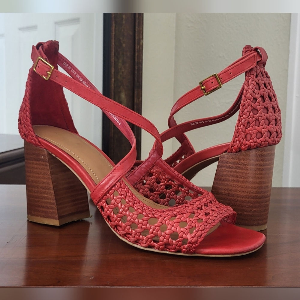 & OTHER STORIES Red Woven Leather Heeled Sandals